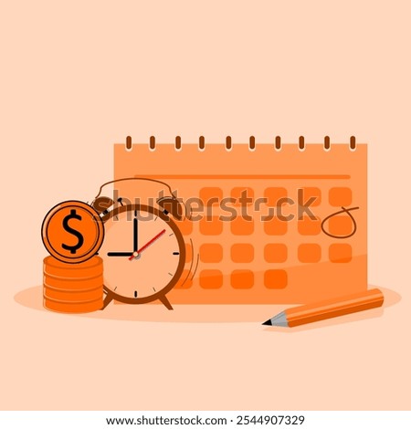 Calendar, rising chart and inside dollar coin icon. Ideal for business presentations, company websites, business meeting schedule illustration. in flat style. eps 3