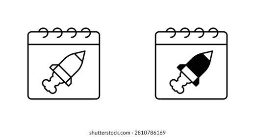 A calendar with a rocket symbol representing launch schedules, release dates, and debut events.