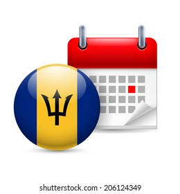 Calendar and round Barbadian flag icon. National holiday in Barbados