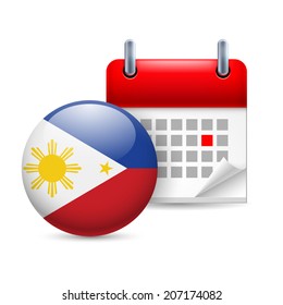 Calendar and round Filipino flag icon. National holiday in Philippines