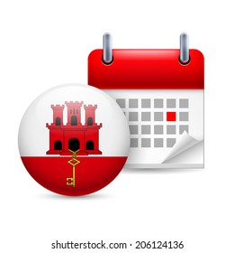 Calendar and round flag icon. National holiday in Gibraltar