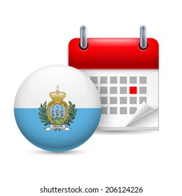 Calendar and round flag icon. National holiday in San Marino