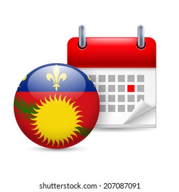 Calendar and round flag icon. National holiday in Guadeloupe