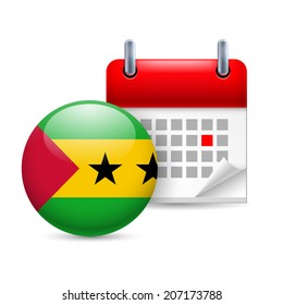 Calendar and round flag icon. National holiday in Sao Tome and Principe