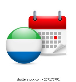 Calendar and round flag icon. National holiday in Sierra Leone