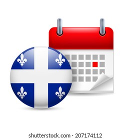 Calendar and round flag icon. National holiday in Quebec