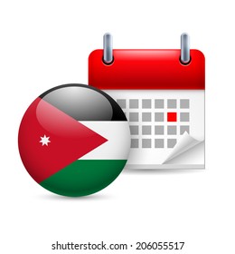Calendar and round Jordanian flag icon. National holiday in Jordan
