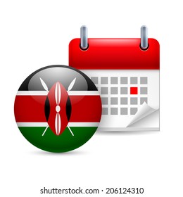 Calendar and round Kenyan flag icon. National holiday in Kenya
