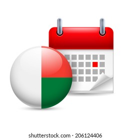 Calendar and round Malagasy flag icon. National holiday in Madagascar