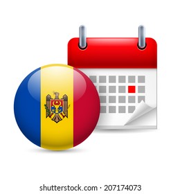 Calendar and round Moldovan flag icon. National holiday in Moldova