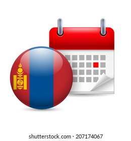 Calendar and round Mongolian flag icon. National holiday in Mongolia