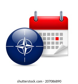 Calendar and round NATO flag icon on white background