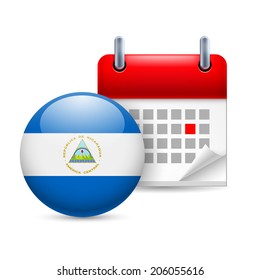 Calendar and round Nicaraguan flag icon. National holiday in Nicaragua