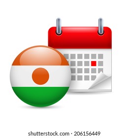 Calendar and round Nigerien flag icon. National holiday in Niger