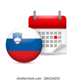 Calendar and round Slovene flag icon. National holiday in Slovenia