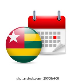 Calendar and round Togolese flag icon. National holiday in Togo