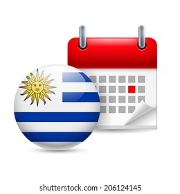 Calendar and round Uruguayan flag icon. National holiday in Uruguay