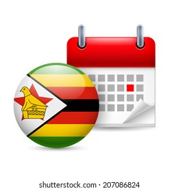 Calendar and round Zimbabwean flag icon. National holiday in Zimbabwe