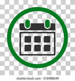 Calendar rounded icon. Vector bicolor illustration style is a flat iconic symbol inside a circle, green and gray colors, transparent background. Designed for web and software interfaces.