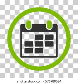 Calendar rounded icon. Vector bicolor illustration style is a flat iconic symbol inside a circle, eco green and gray colors, transparent background. Designed for web and software interfaces.