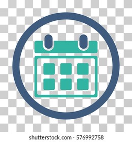 Calendar rounded icon. Vector bicolor illustration style is a flat iconic symbol inside a circle, cobalt and cyan colors, transparent background. Designed for web and software interfaces.