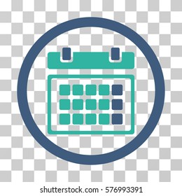 Calendar rounded icon. Vector bicolor illustration style is a flat iconic symbol inside a circle, cobalt and cyan colors, transparent background. Designed for web and software interfaces.