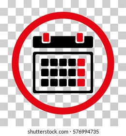 Calendar rounded icon. Vector bicolor illustration style is a flat iconic symbol inside a circle, intensive red and black colors, transparent background. Designed for web and software interfaces.