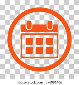 Calendar rounded icon. Vector illustration style is a flat iconic symbol inside a circle, orange color, transparent background. Designed for web and software interfaces.