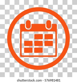 Calendar rounded icon. Vector illustration style is a flat iconic symbol inside a circle, orange color, transparent background. Designed for web and software interfaces.
