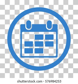 Calendar rounded icon. Vector illustration style is a flat iconic symbol inside a circle, cobalt color, transparent background. Designed for web and software interfaces.