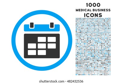 Calendar rounded vector bicolor icon with 1000 medical business icons. Set style is flat pictograms, blue and gray colors, white background.