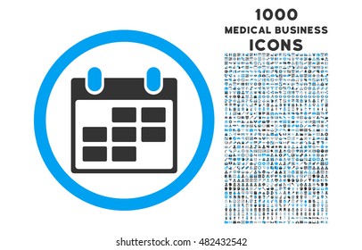 Calendar rounded vector bicolor icon with 1000 medical business icons. Set style is flat pictograms, blue and gray colors, white background.