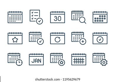 Calendar, schedule and appointment planner line icons. Reminder and business organizer vector icon set.