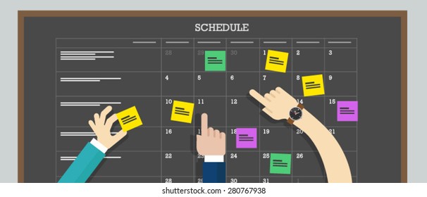 Calendar Schedule Board With Hand Collaboration Plan