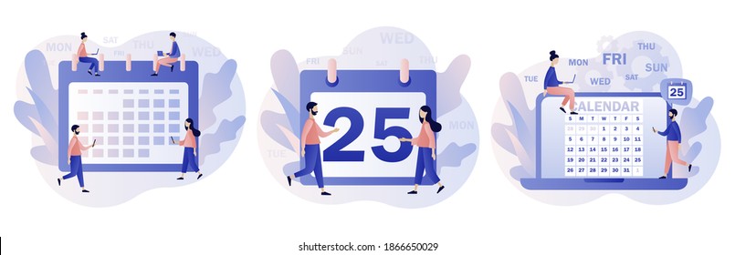 Calendar and schedule concept. Time management, business planning, timetable. Modern flat cartoon style. Vector illustration on white background