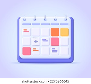 Calendar, schedule, day, date, application, deadline, time organisation icon. 3d vector illustration. Three dimensional modern single icon.