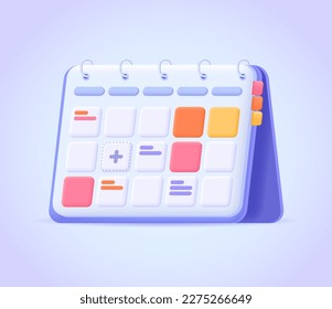 Calendar, schedule, day, date, application, deadline, time organisation icon. 3d vector illustration. Three dimensional modern single icon.