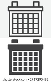 Calendario programar diferente conjunto de iconos de estilo. Línea y contorno con versión de icono sólido, signo de Vector de trazo editable y símbolo. Icono de calendario para planificación y eventos.