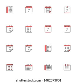 calendar, schedule filled line red icons set
