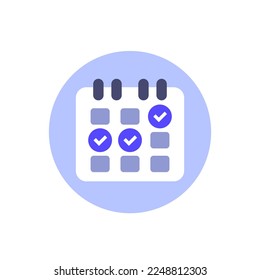 calendar, schedule icon with check marks, flat design