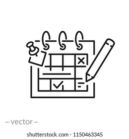 calendar schedule icon, planning linear sign isolated on white background - editable vector illustration eps10
