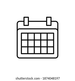 Calendar, schedule icon symbol in flat black line style, isolated on white background