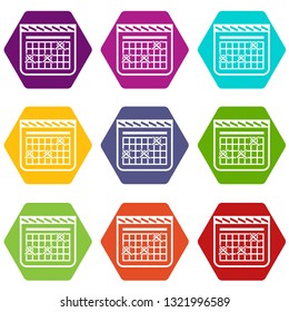 Calendar for schedule icons 9 set coloful isolated on white for web