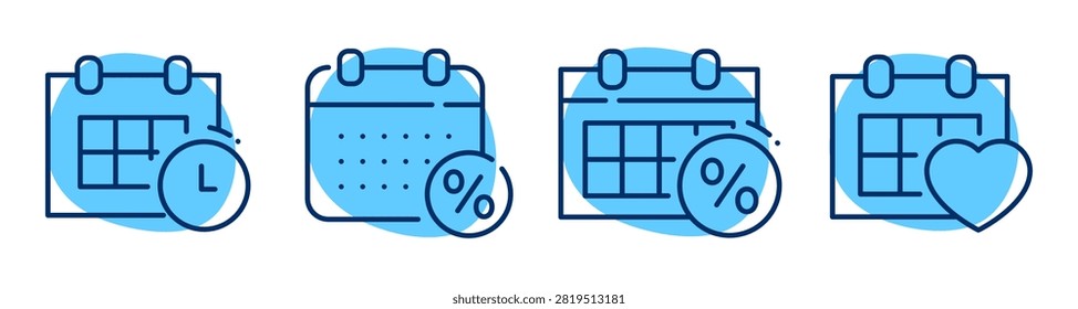 Calendar and schedule icons grouped in row on white background
