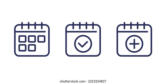 calendar and schedule icons, line vector