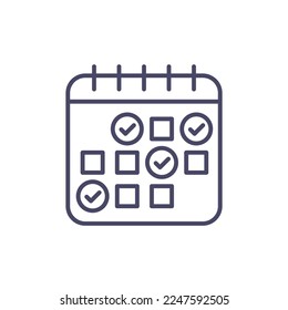 calendar, schedule line icon with check marks