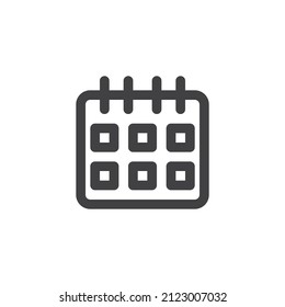 Kalenderplanzeilensymbol. lineares Stilzeichen für mobiles Konzept und Webdesign. Kalenderseite Umriss Vektorsymbol. Symbol, Logo-Abbildung. Vektorgrafik