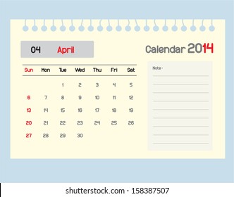 Calendar to schedule monthly. April.
