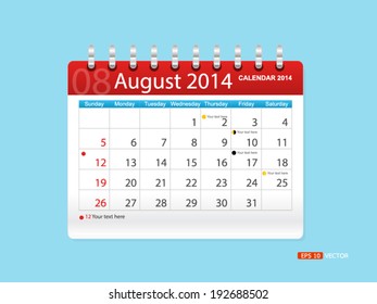 Calendar to schedule monthly. August.
