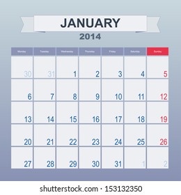 Calendar to schedule monthly. January 2014